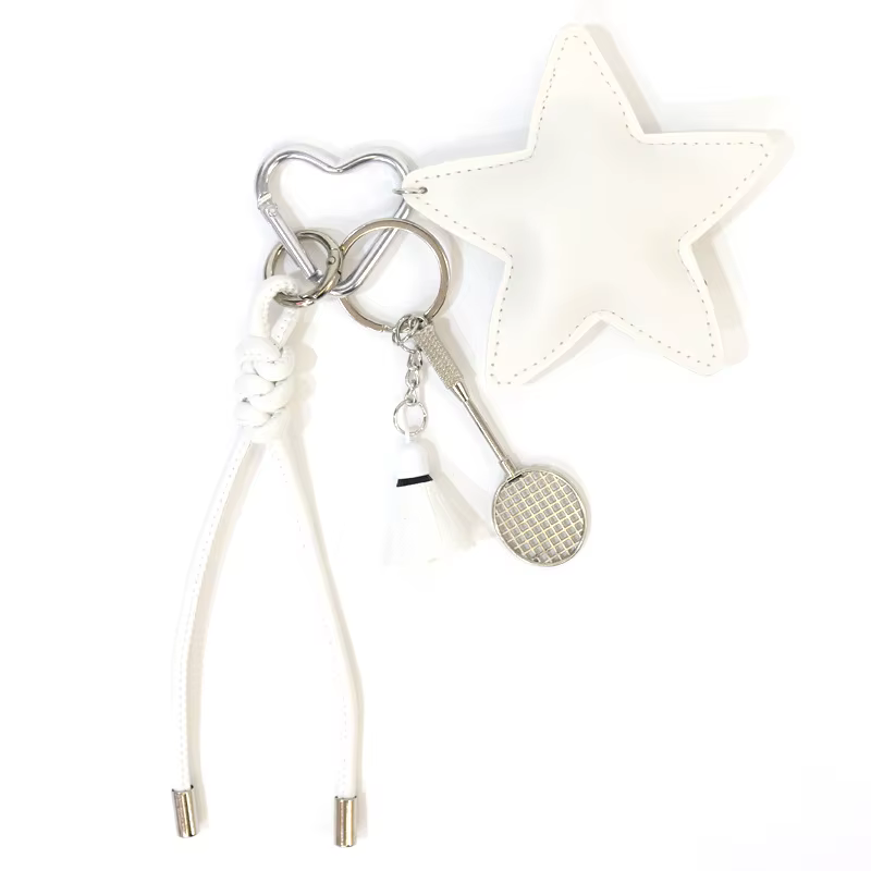 Nouveau porte-clés polyvalent et mignon en cuir PU pour badminton, pendentif étoile pour sac, porte-