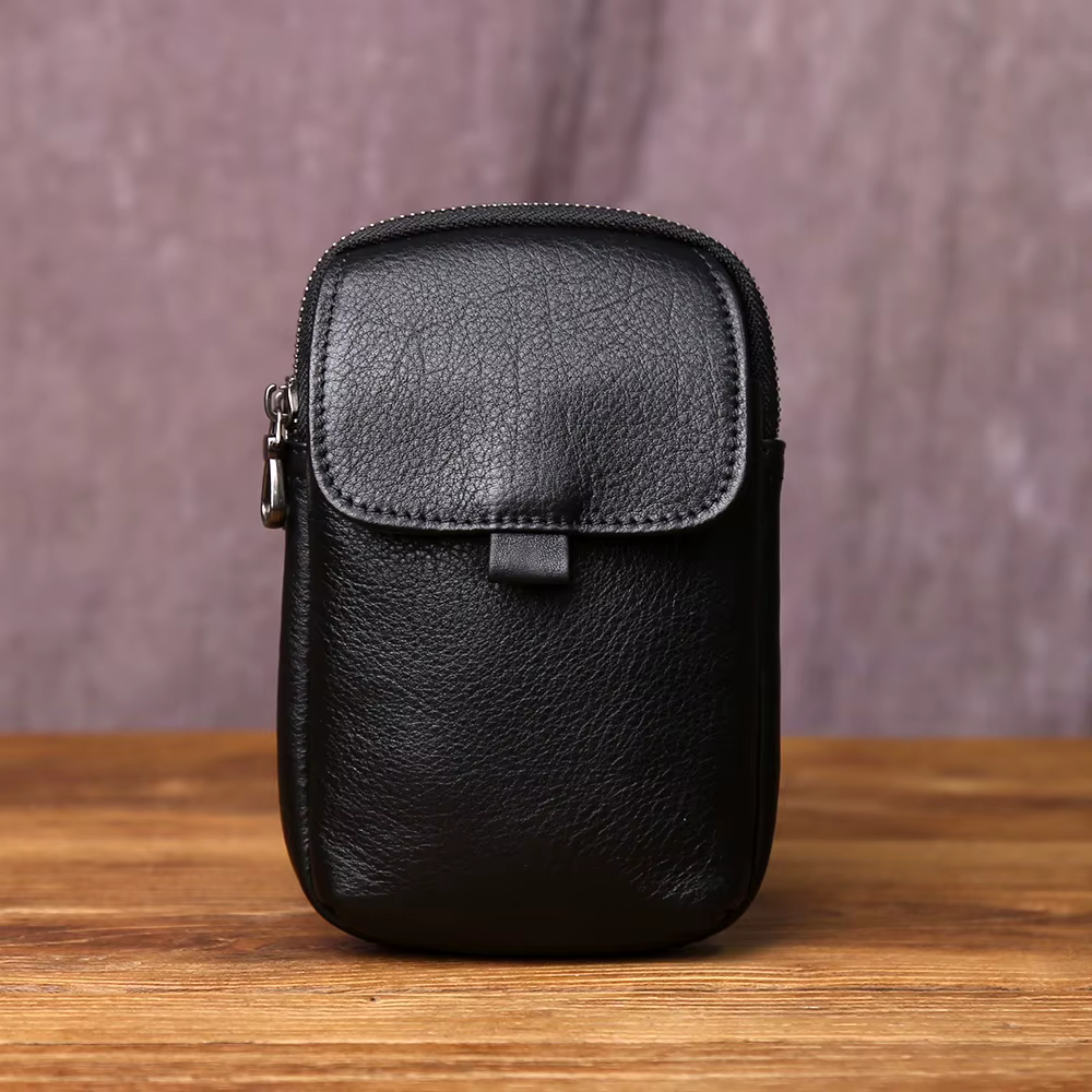 JLFGPJ Mini sac de taille de ceinture portable en cuir véritable pour hommes avec fermeture éclair d