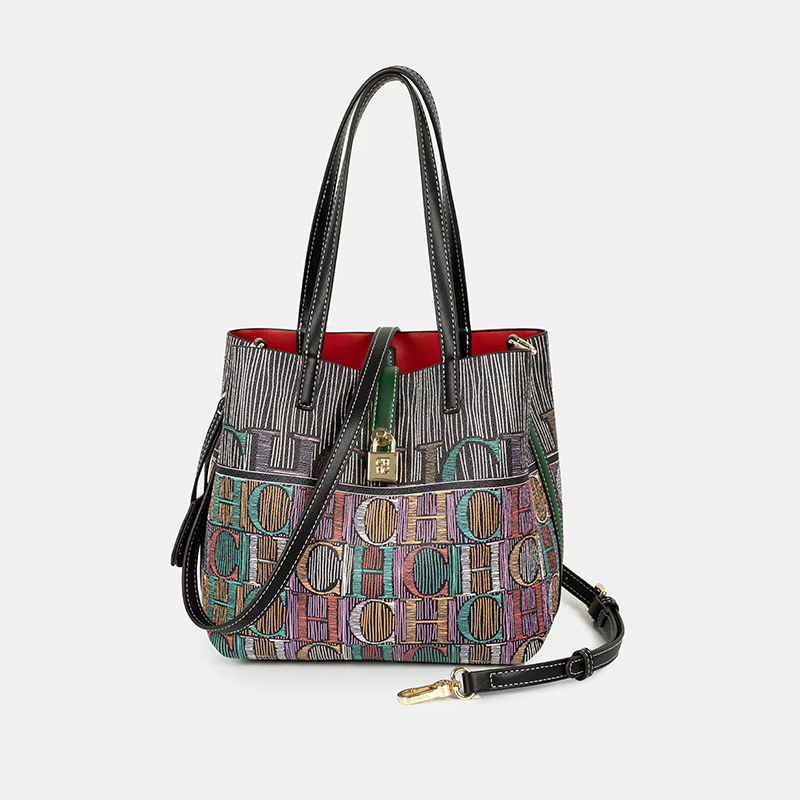 Sac fourre-tout CH coloré brodé avec monogramme, sac à main tendance de grande capacité pour femmes,