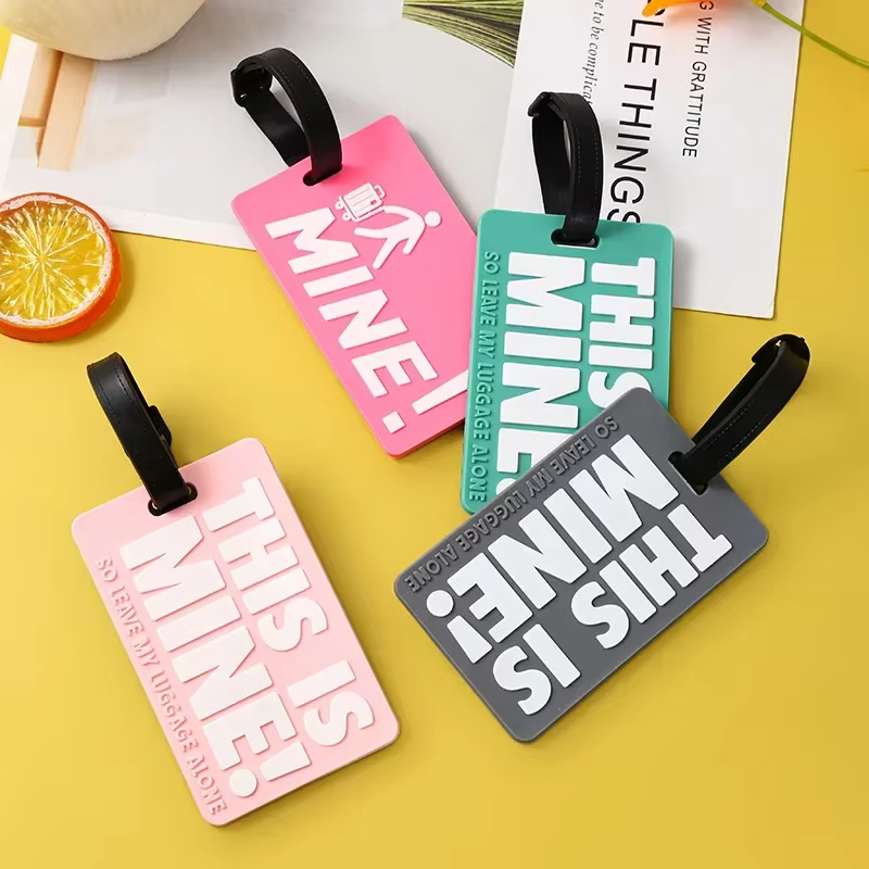 Étiquette de bagage en silicone pour hommes et femmes, lettre imprimée, valise de voyage, étiquettes