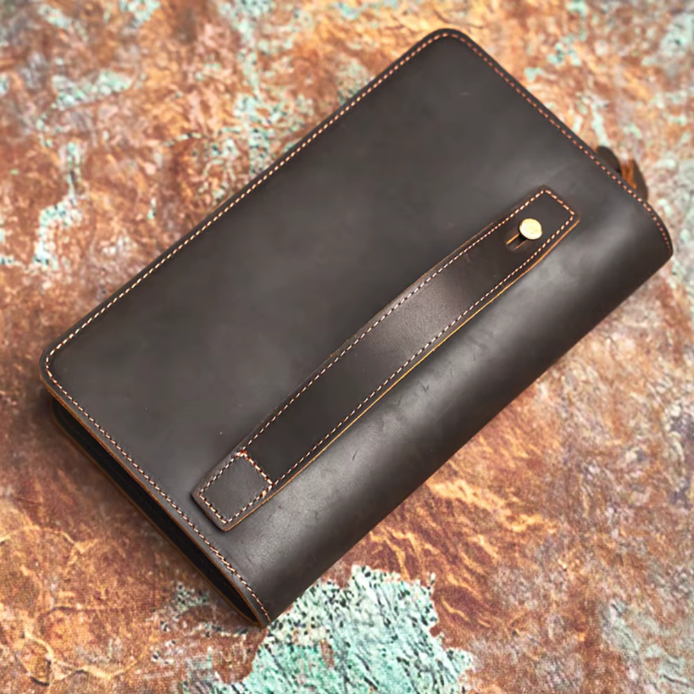 NASVA-Pochette en cuir véritable pour homme, portefeuille long, sac à cartes multifonctionnel, sac a