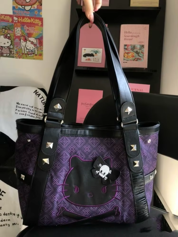 Sanrio Hello Kitty Vintage Patchwork violet aisselle sac sous-culture Y2K doux épicé fille sac à mai