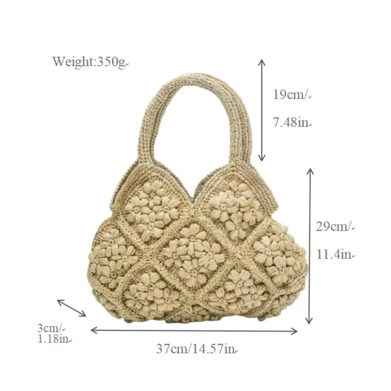 Sac de plage tissé de luxe haut de gamme pour femme, fait main au crochet, grande capacité, élégant 