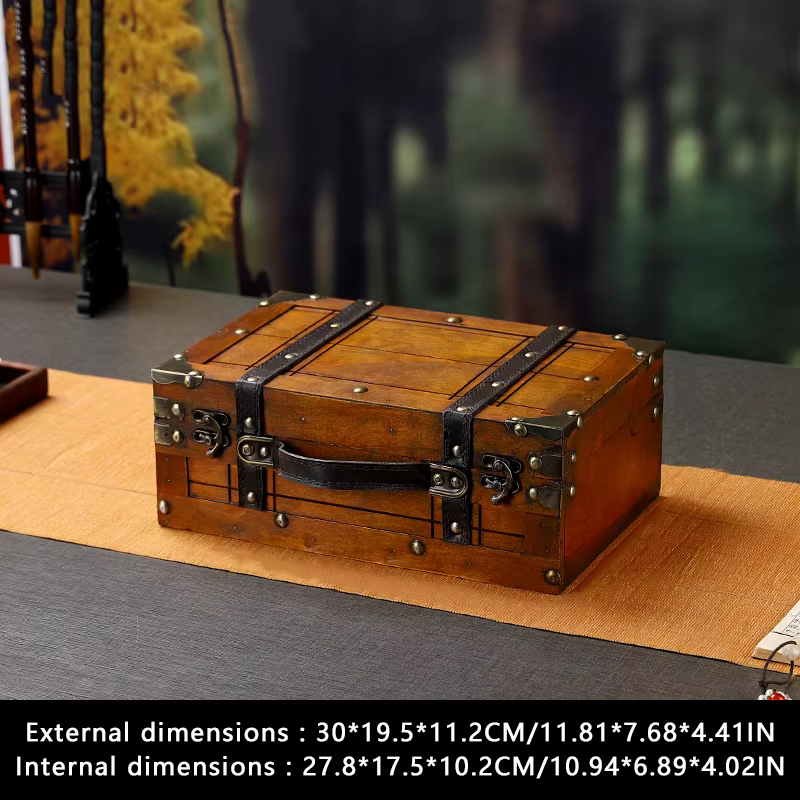 Valise Vintage en bois avec poignée, nouveau Design, boîte de rangement pour bijoux au trésor de Sty
