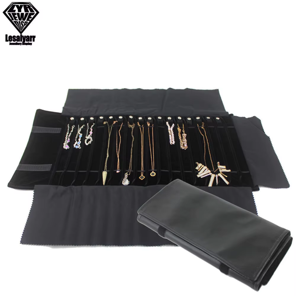 Étui de voyage portable en velours pour bijoux, sac de rangement pour colliers, chaînes, bracelets, 