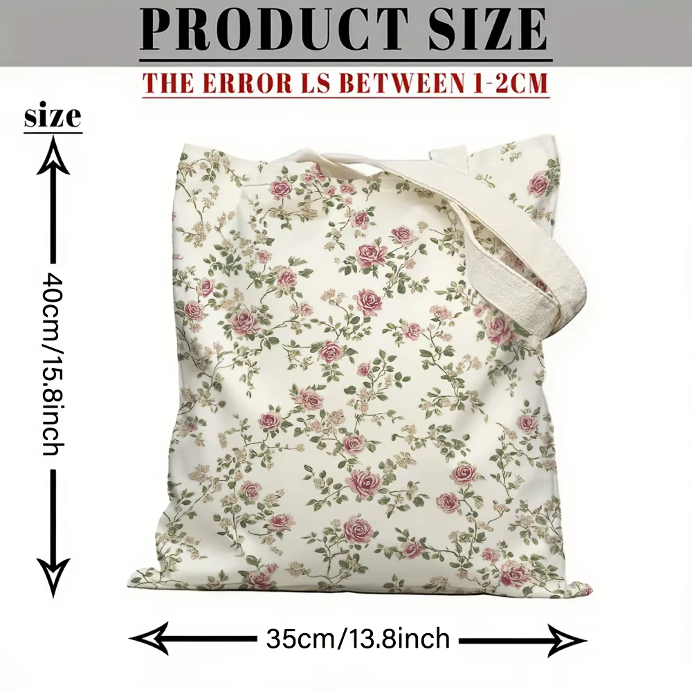 Sac fourre-tout imprimé de roses vintage sur fond beige, sac de courses réutilisable, adapté à un us