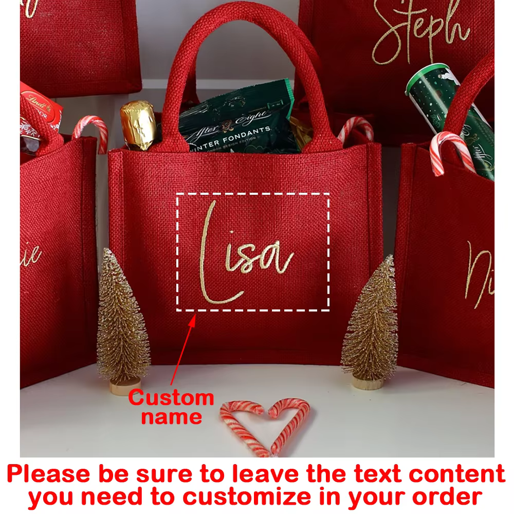 Magnifique sac cadeau de noël personnalisé, 1 pièce, fourre-tout rouge mignon pour vacances d'hiver,