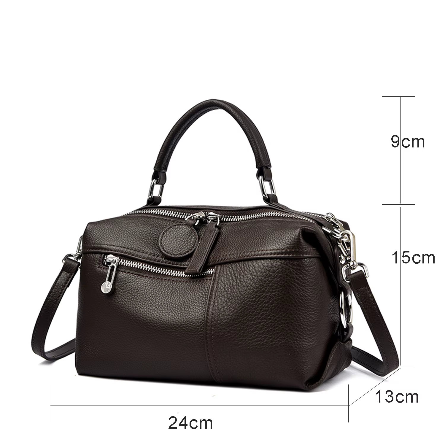 Sac Boston classique en cuir véritable, sac à main de luxe pour femme, sacs de créateurs, détachable