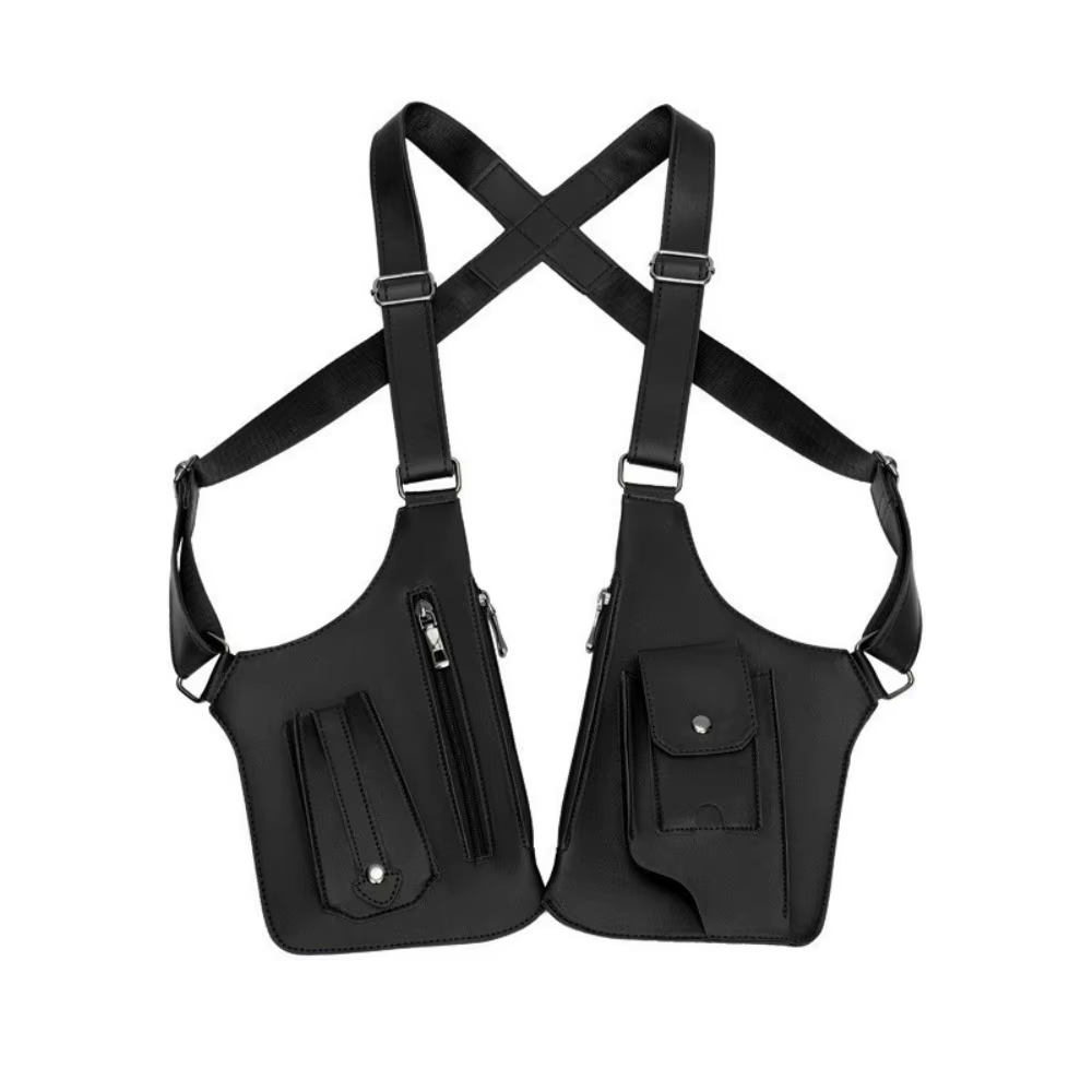 Sac tactique double épaule et bandoulière antivol dissimulé, sac de poitrine réglable multi-poches p