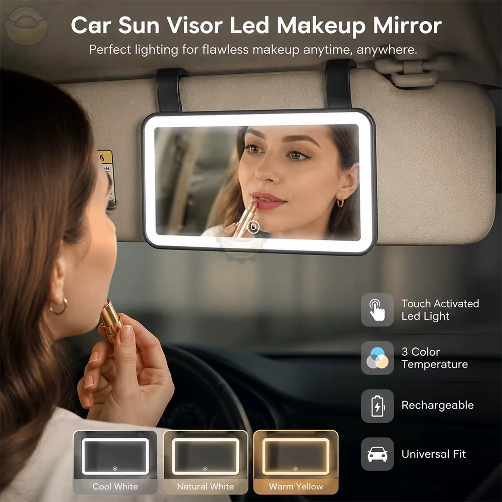 Miroir de maquillage LED pour voiture, pare-soleil, miroir de vanité automobile pour les voyages, lu