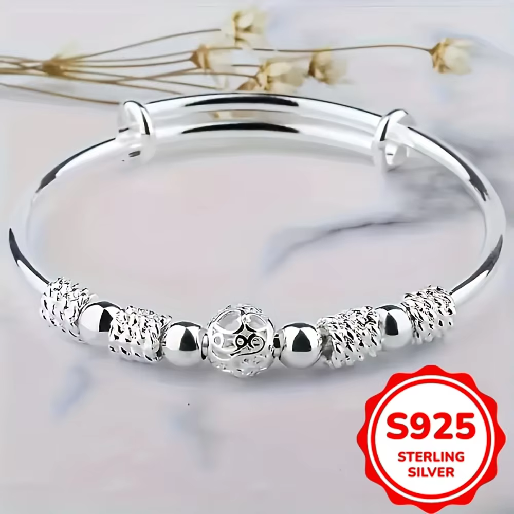 Bracelet de perles exquis en argent Sterling 925 pour femmes, bracelet réglable élégant et élégant, 