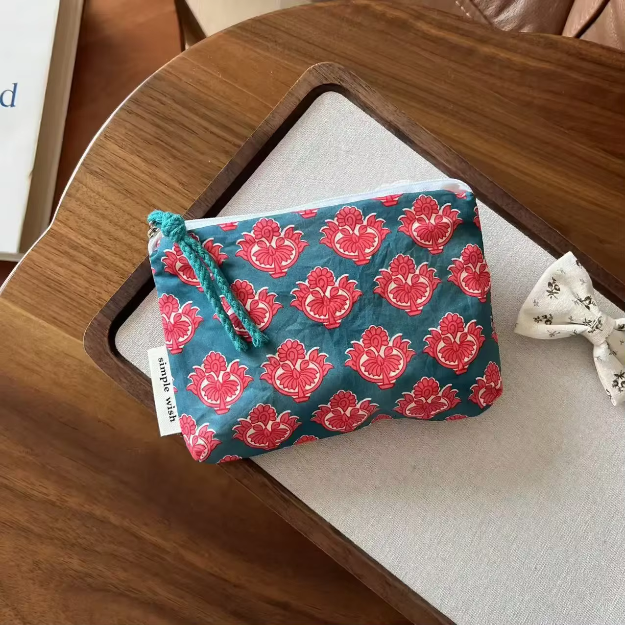 Pochette en coton imprimé bloc indien Vintage, Mini porte-monnaie, porte-carte, sac essentiel de pér