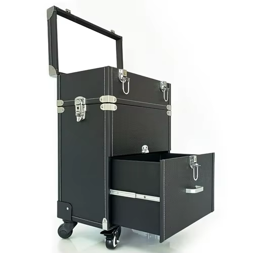 Valise de Maquillage à Roulettes pour Femme, Chariot de Voyage, Étui Cosmétique, Miroir Multicouche 