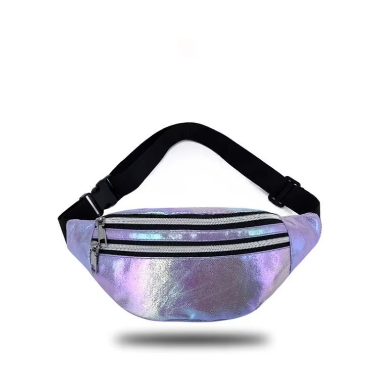 Sac banane holographique pour femmes, sacs de taille à fermeture éclair, sac de ceinture pour filles