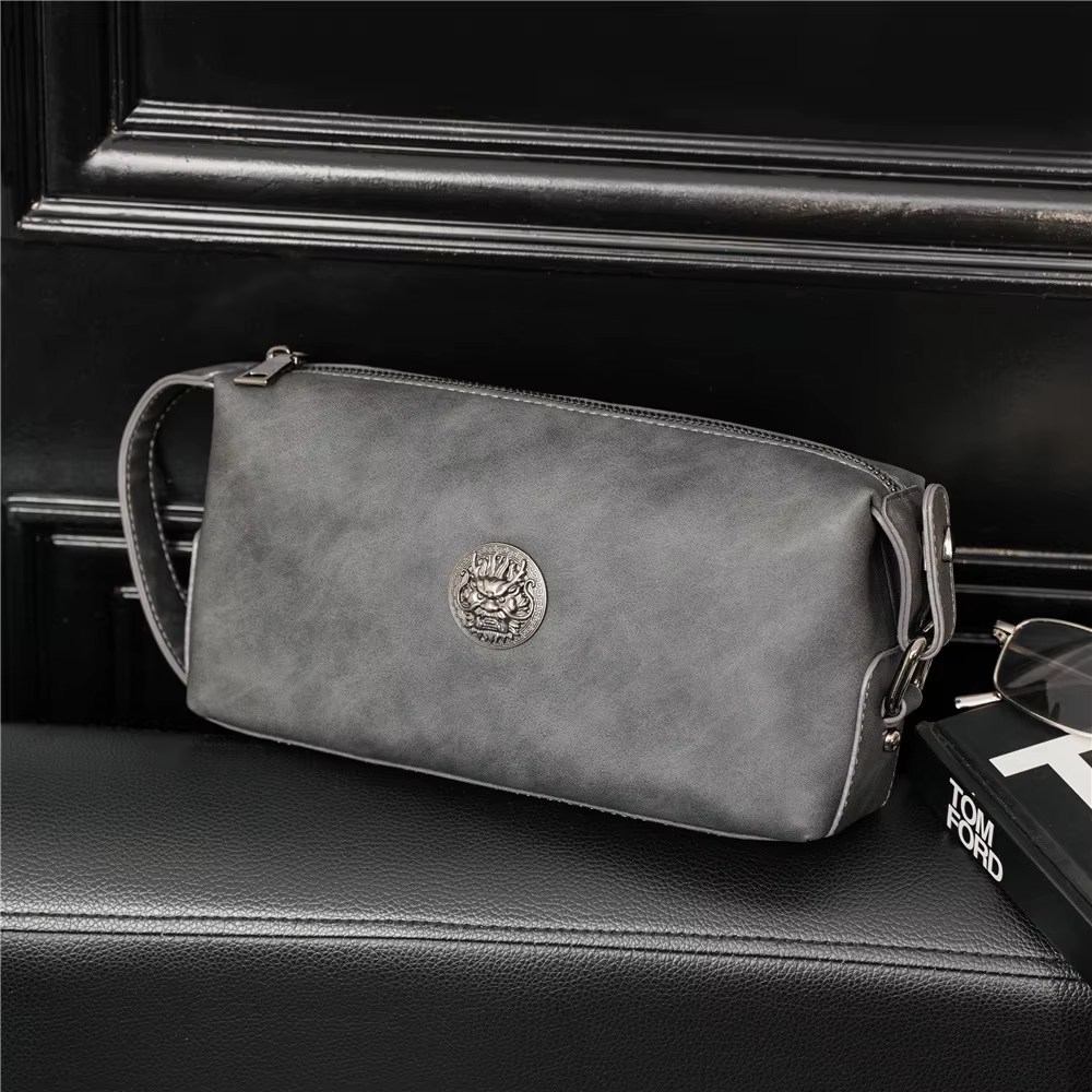 Pochette Homme Tête de Dragon – Sacoche Décontractée en Cuir PU Souple pour Hommes – Pochette Téléph