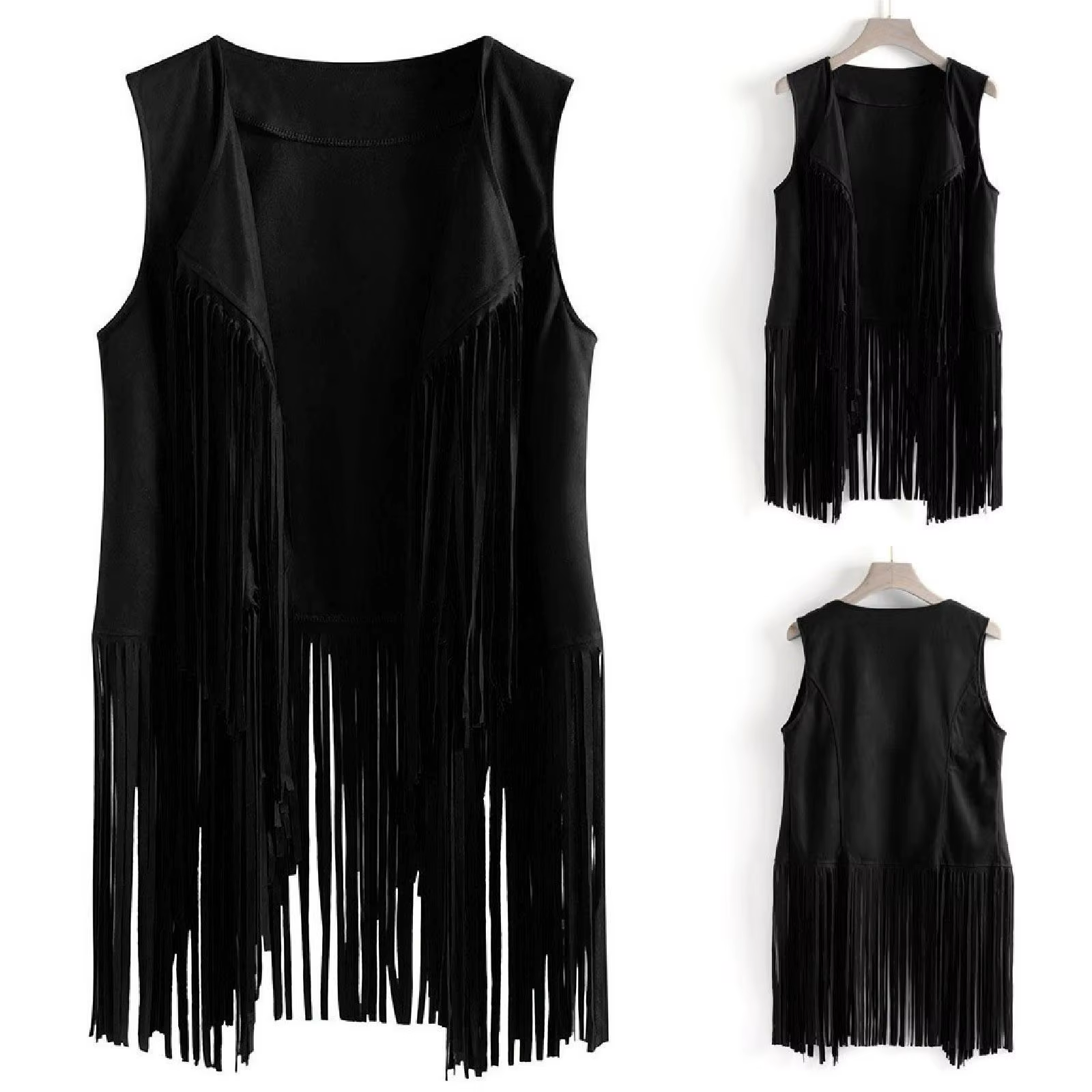 Ensemble de cosplay rétro années 60-70 pour femme, style hippie, avec gilet à franges, vêtement d'ex