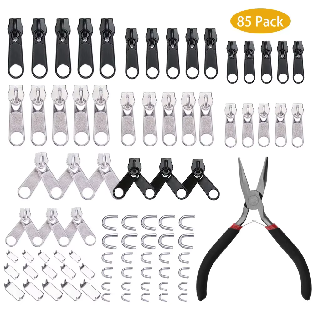 Kit de réparation de fermeture éclair 85 pièces/ensemble, facile à fixer, tête coulissante, extracte