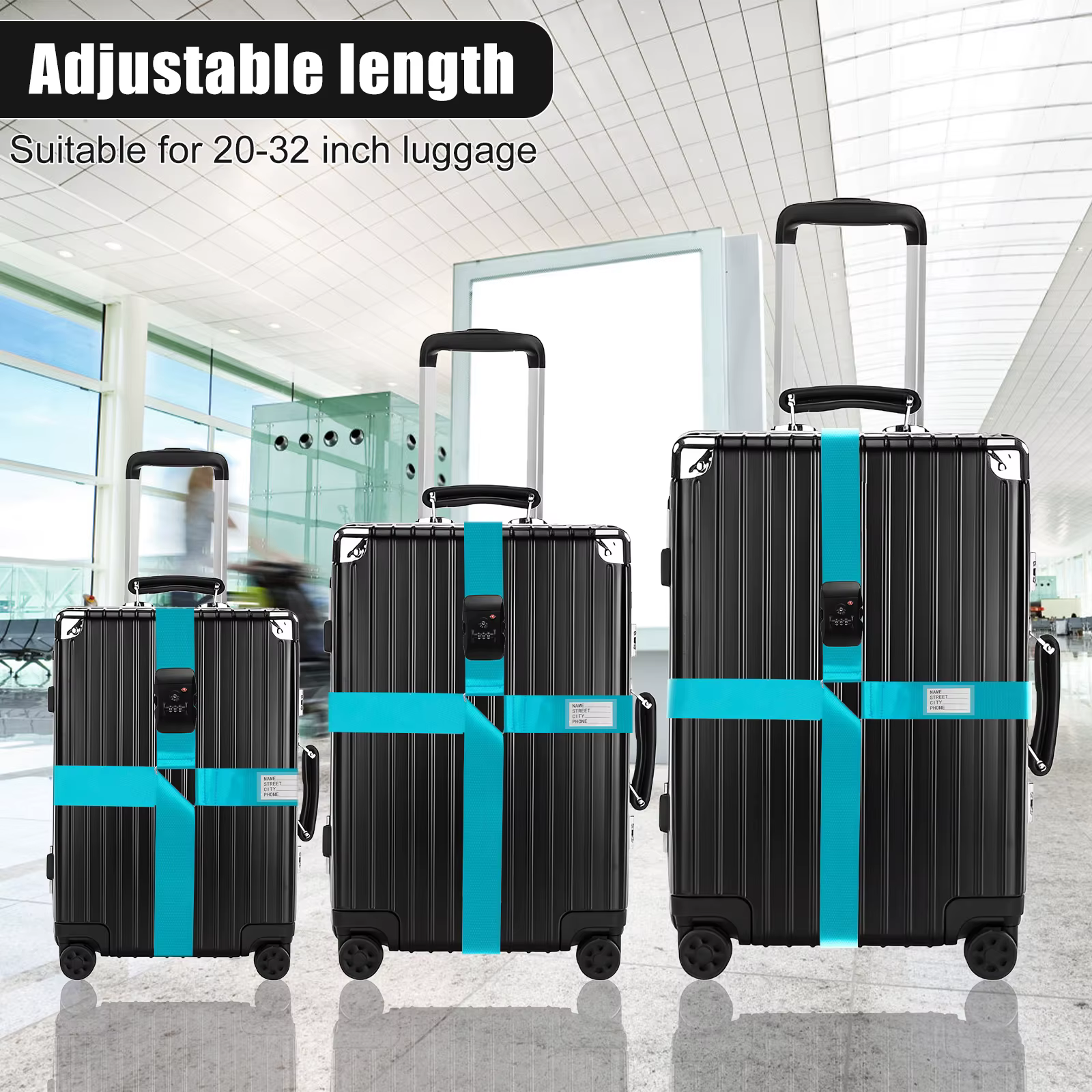 Sangle de bagage croisée TSA, serrure douanière, ceinture de valise à longueur réglable avec étiquet