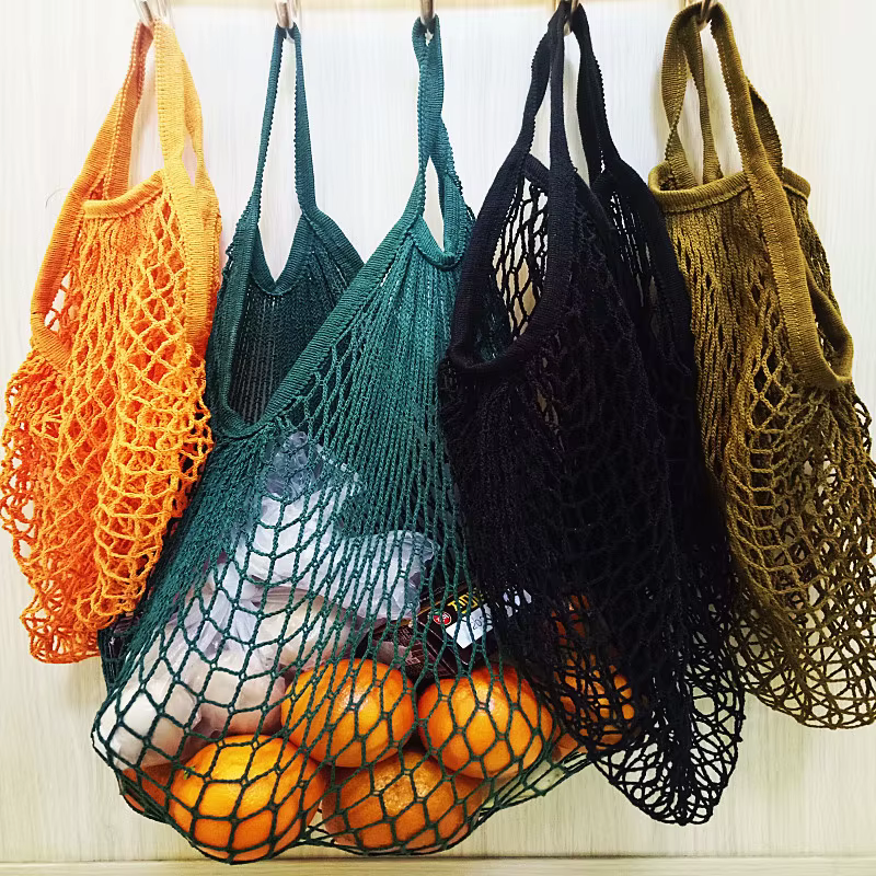 Sac à main en filet pour femmes, fourre-tout de Shopping en coton tissé, fourre-tout de rangement de