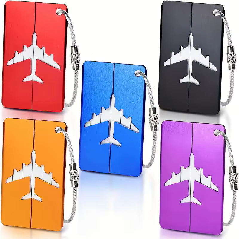 Étiquette de bagage en aluminium Durable, 5 pièces, anneau en acier antivol, conception d'identifica