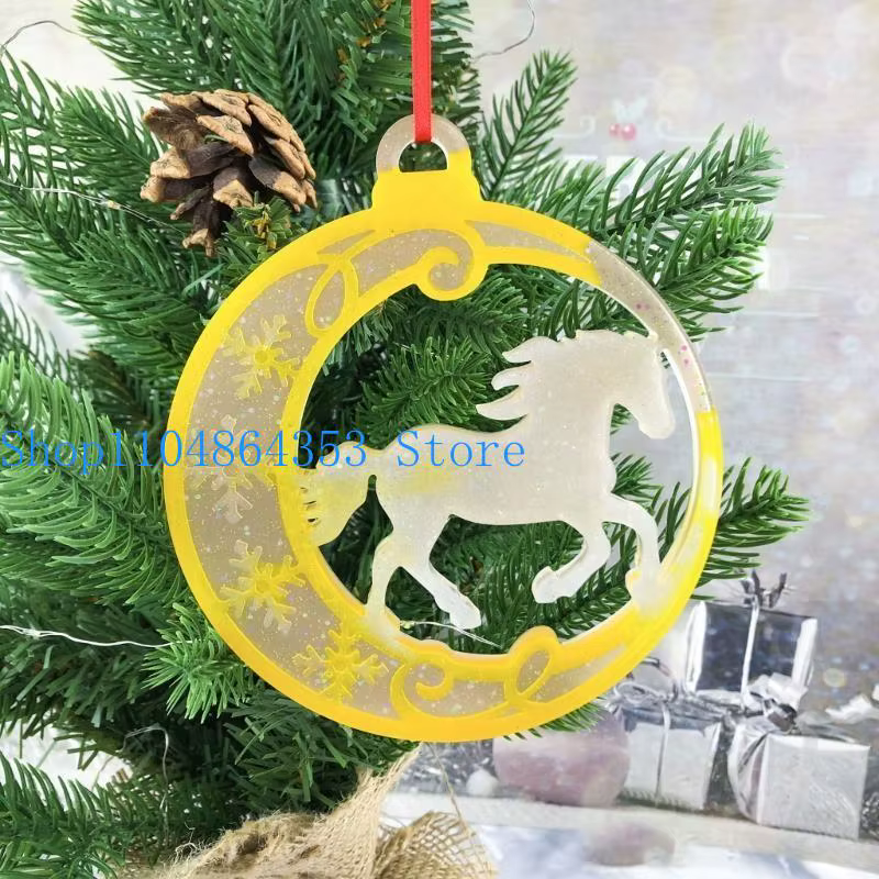 Moule à pendentif rond en Silicone, arbre noël, tentures cheval, moule décoration, accessoires fabri