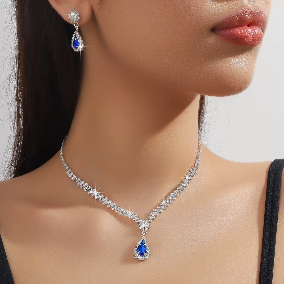 Ensemble de colliers et boucles d'oreilles en forme de goutte d'eau pour femmes, 3 pièces à la mode,