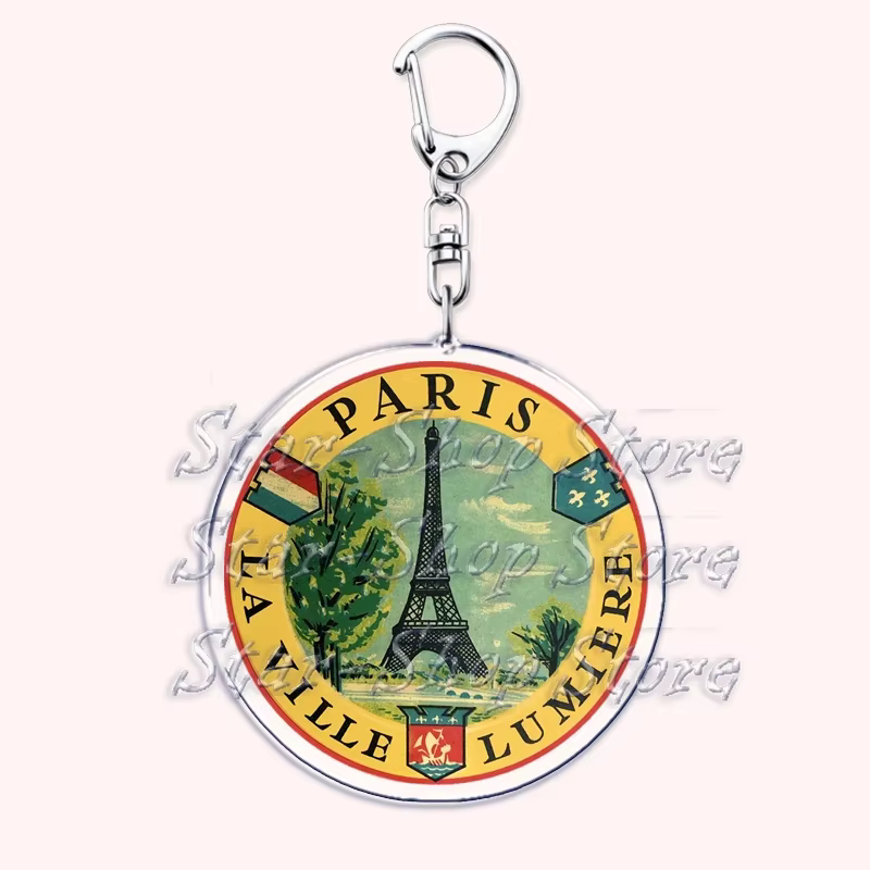 Porte-Clés Rétro de la Tour Eiffel, avec Timbres Français, I Love Paris, Accessoires de Sac, Bijoux,
