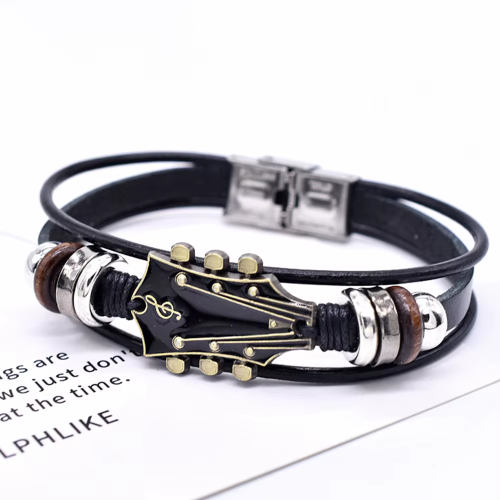 Bracelet de guitare rétro en simili cuir, bracelet en cuir véritable de guitare de musique punk rock