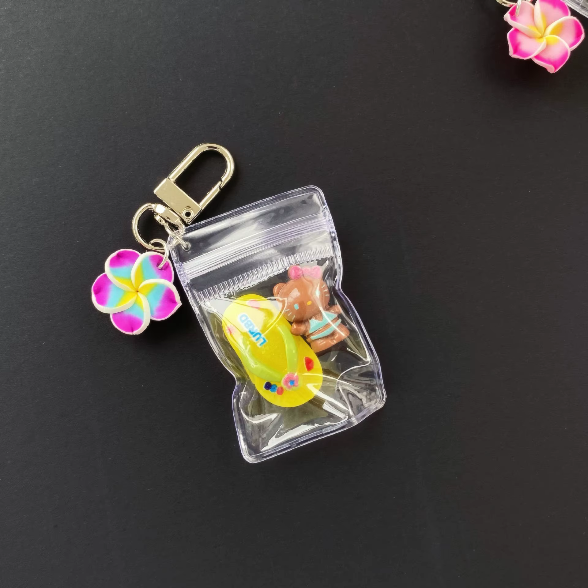 Porte-clés Hello Kitty, breloque de sac transparente, fleur en pâte polymère, style Ins, thème vacan