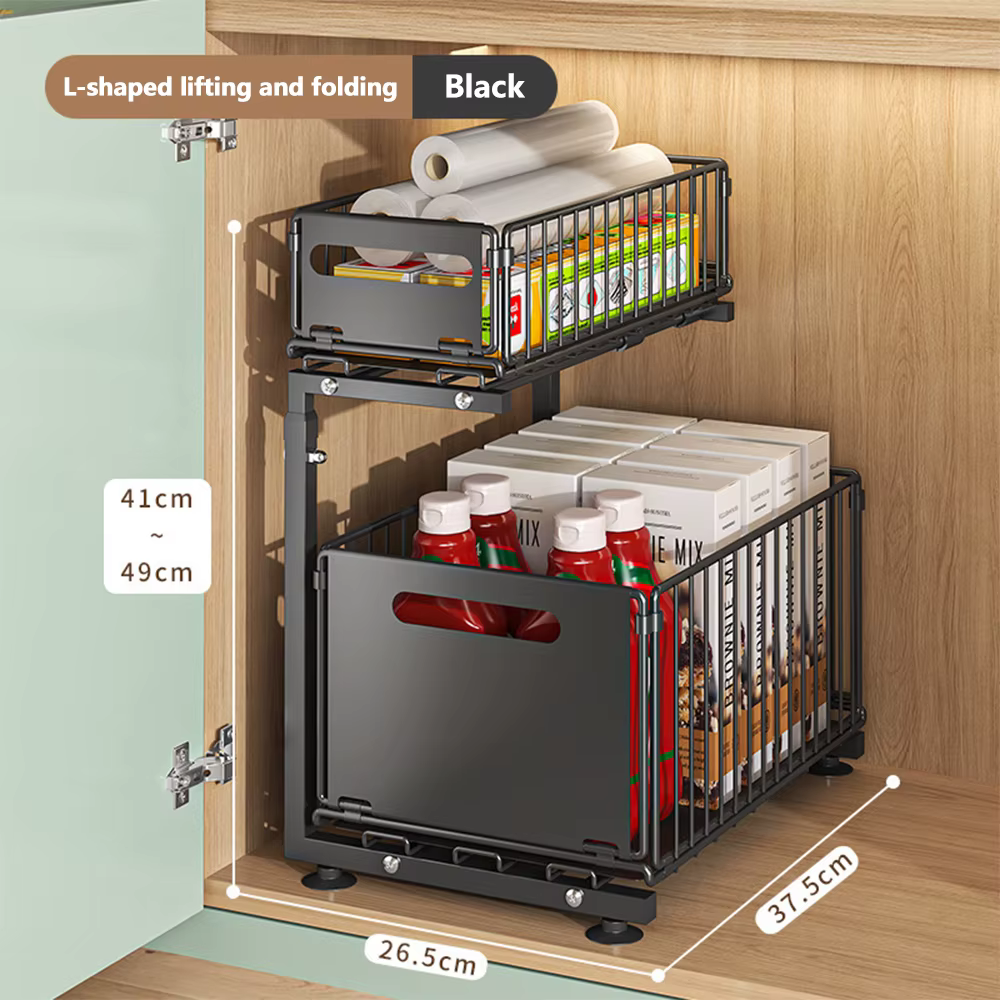 Organisateur d'armoire extractible à 2 niveaux, support de rangement de cuisine réglable sous l'évie