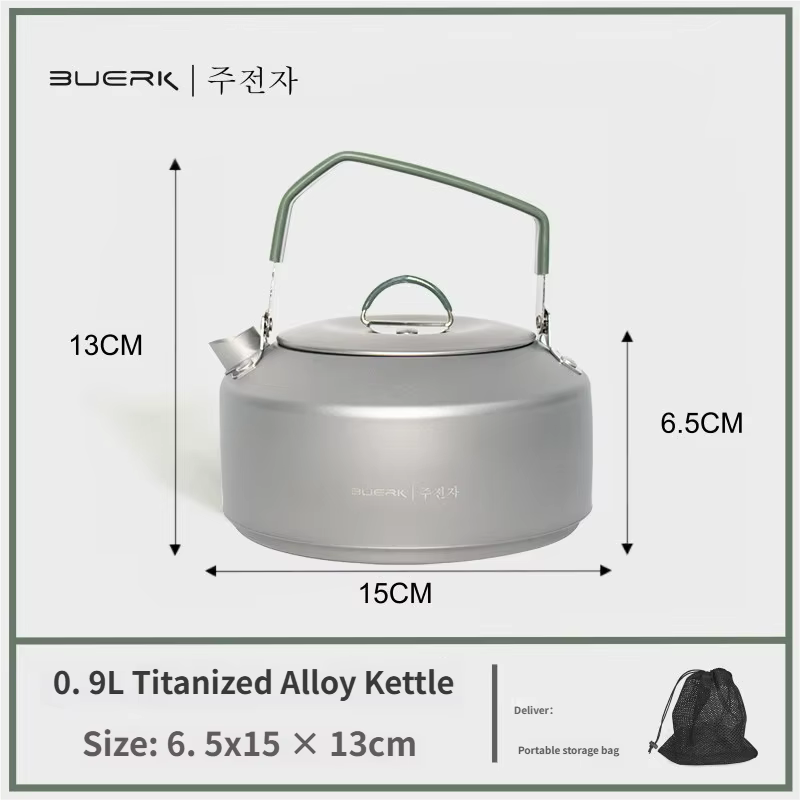 Bouilloire portable BUERK pour l'extérieur, bouilloire de camping ultralégère en titane, équipement 