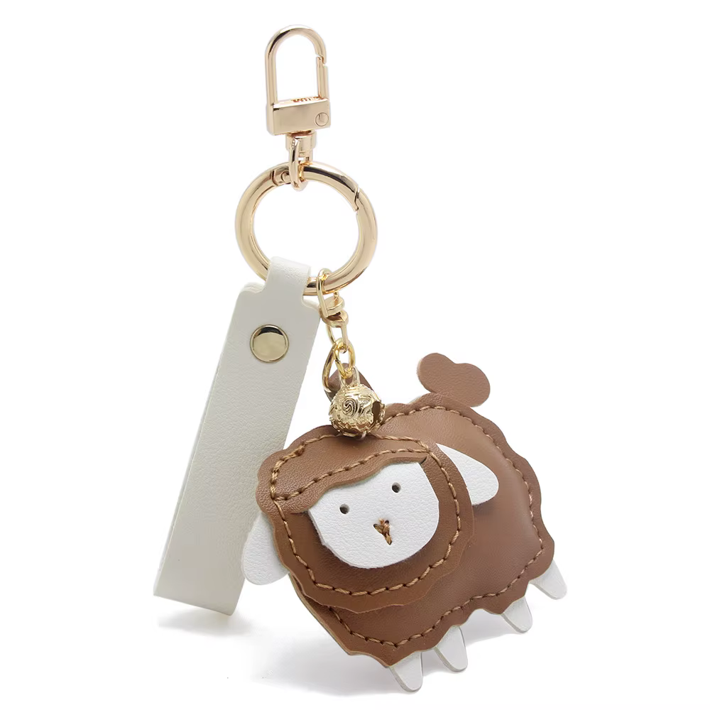 Porte-clés de voiture en cuir d'agneau, poupée animale mignonne, accessoire pendentif de sac