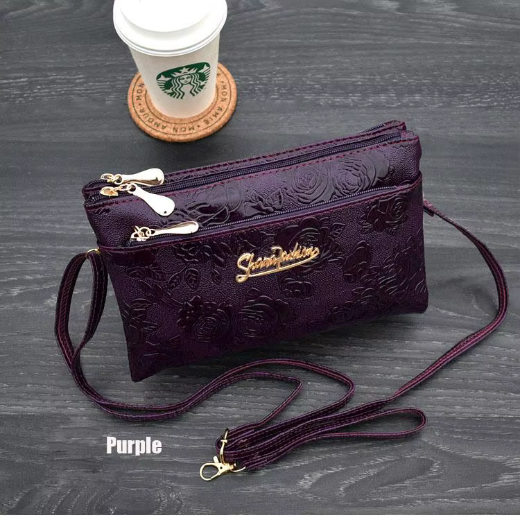 Portefeuille femme quatre fermeture éclair longue pochette 3D moletage rétro en cuir sac à main sac 