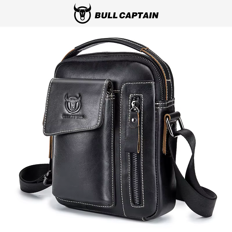 BULLCAPTAIN-Sac à Main à Bandoulière en Cuir de Vache group pour Homme, Sacoche Décontractée de Marq