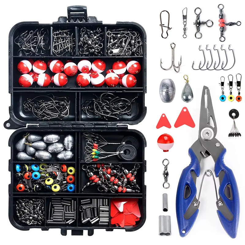 Ensemble d'accessoires de pêche en plein air, 263 pièces, avec boîte à matériel, y compris pinces, c