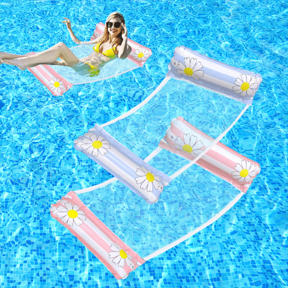 Lot de 2 hamacs flottants gonflables rayés en maille, portables, idéaux pour les fêtes à la piscine 