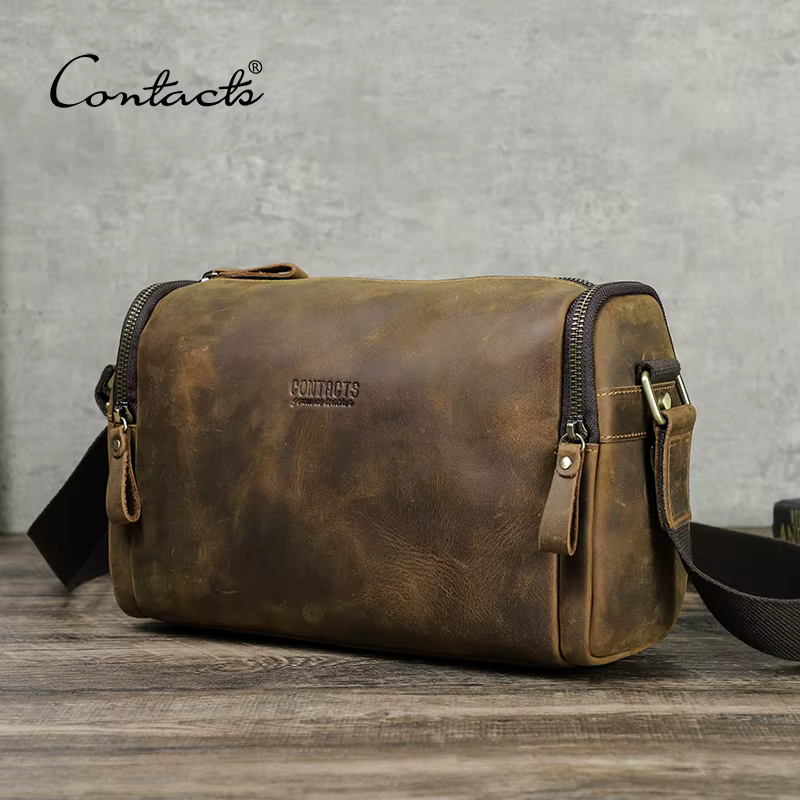 Sac à main en cuir Crazy Horse pour hommes, sac à bandoulière Vintage de styliste, sac à épaule à pe
