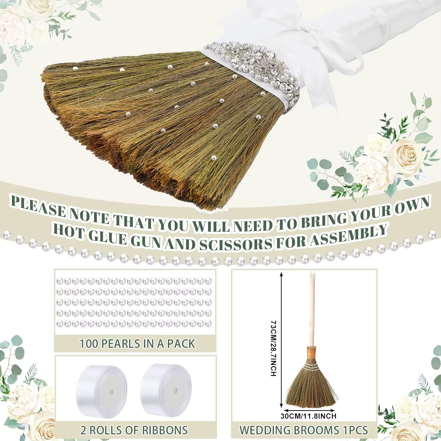 Balai de Mariage avec Rubans Blancs, Perle Artificielle, pour Cérémonie de Mariage Afro-Américaine