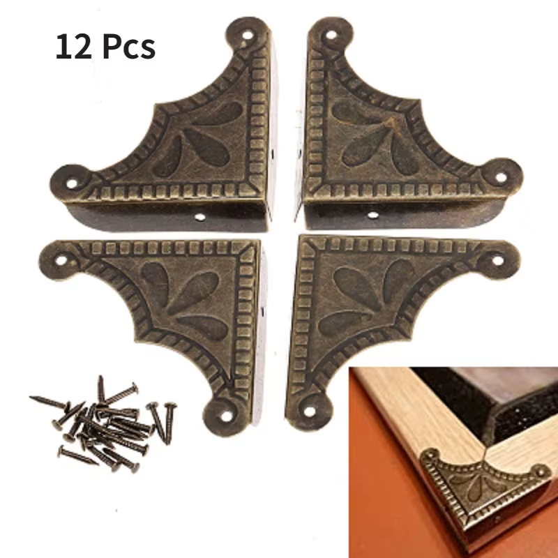 Couvercle d'Angle de Boîte à Bijoux en Laiton Antique, Décoratif, Coffre, Table, Bureau, Cadre Photo