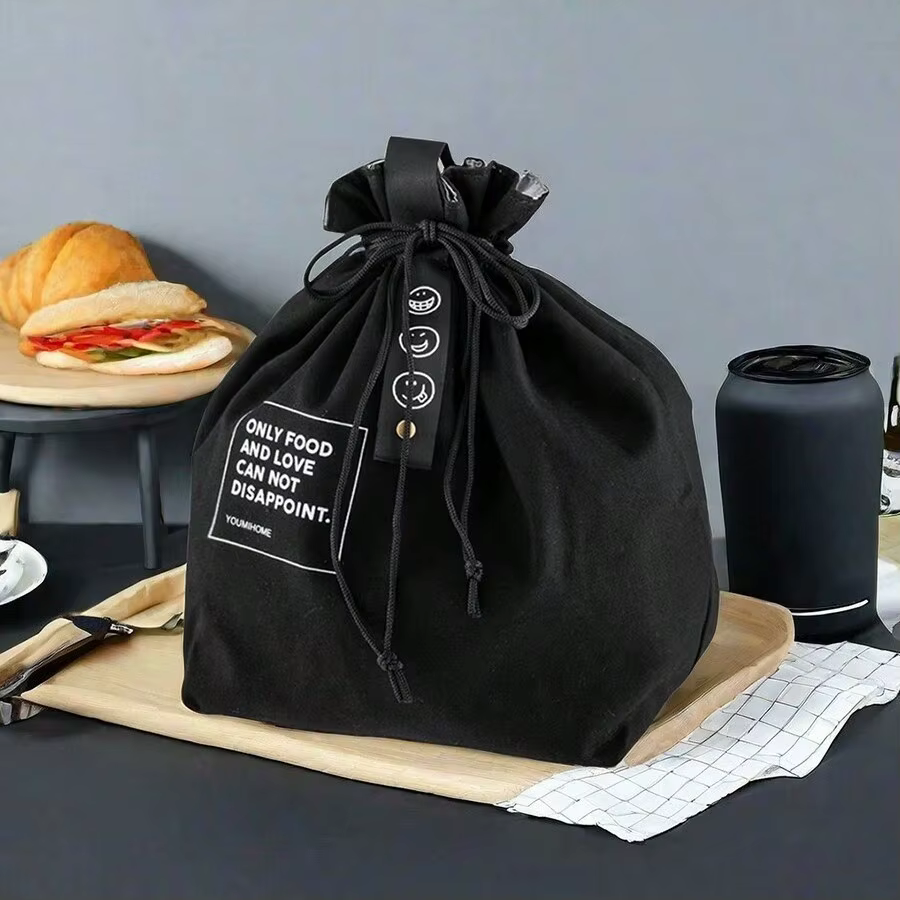 Sac à déjeuner isotherme à double couche avec cordon de serrage, grande capacité, portable, pour le 