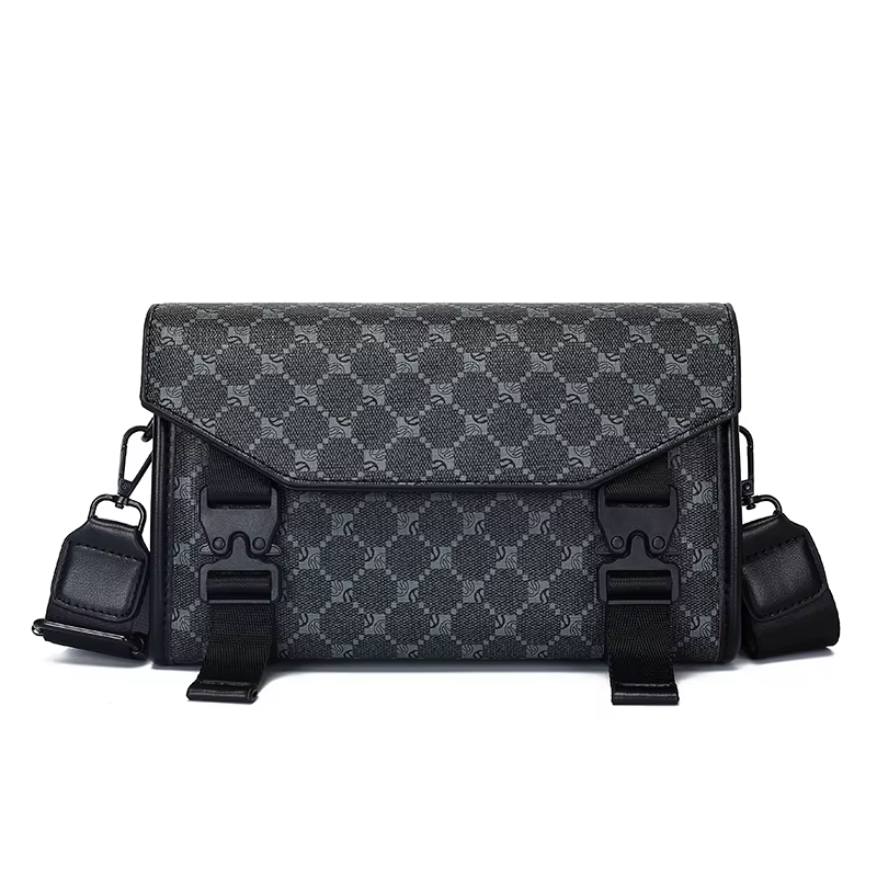 Sac bandoulière classique imprimé pour homme – Sac à bandoulière gris à motif géométrique avec ferme