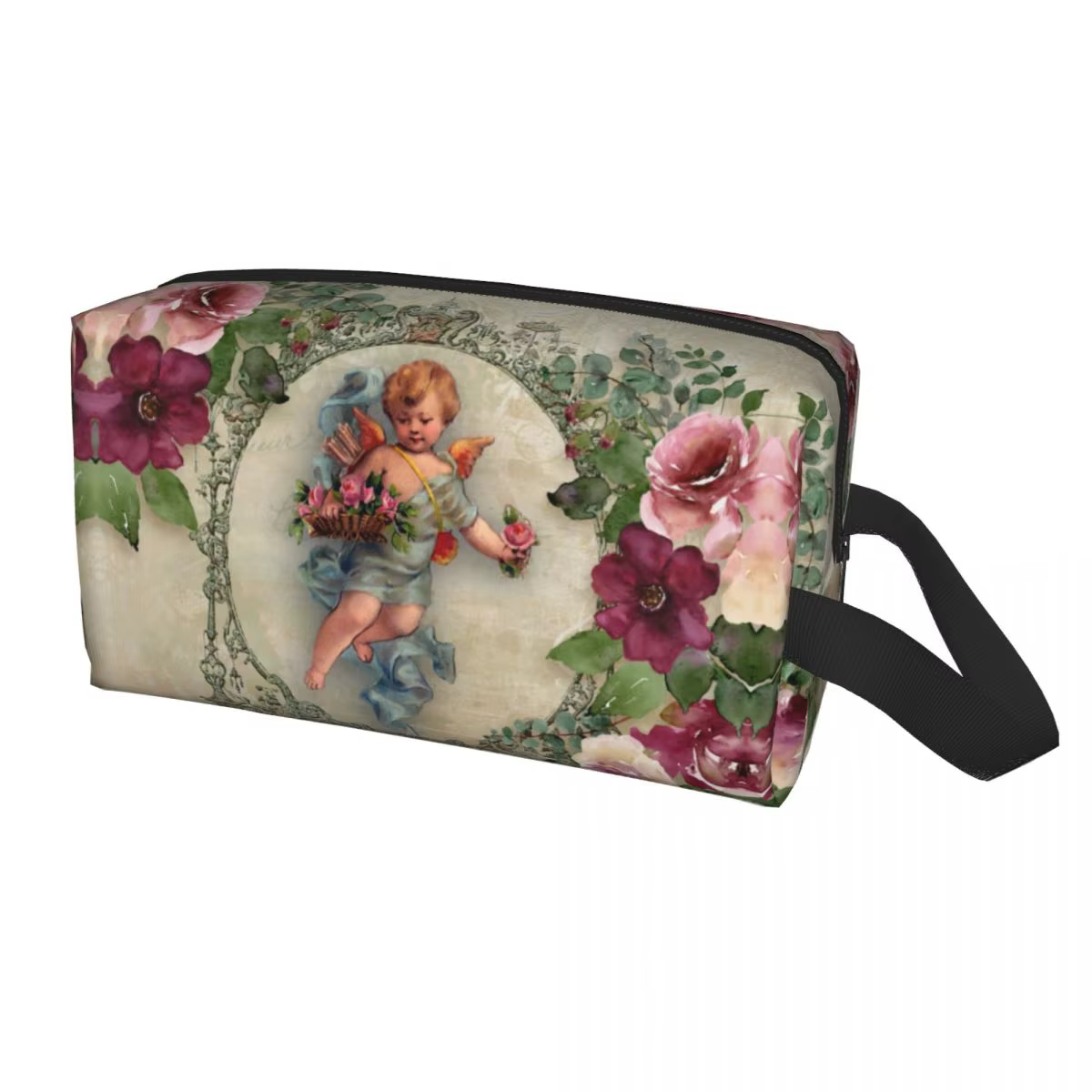 Sac à cosmétiques de voyage personnalisé pour femmes, rose vintage, ange victorien, trousse de toile