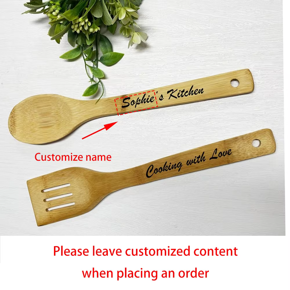 Cuillère et spatule en bois personnalisés, cadeau de pendaison de crémaillère, ustensile de cuisine,