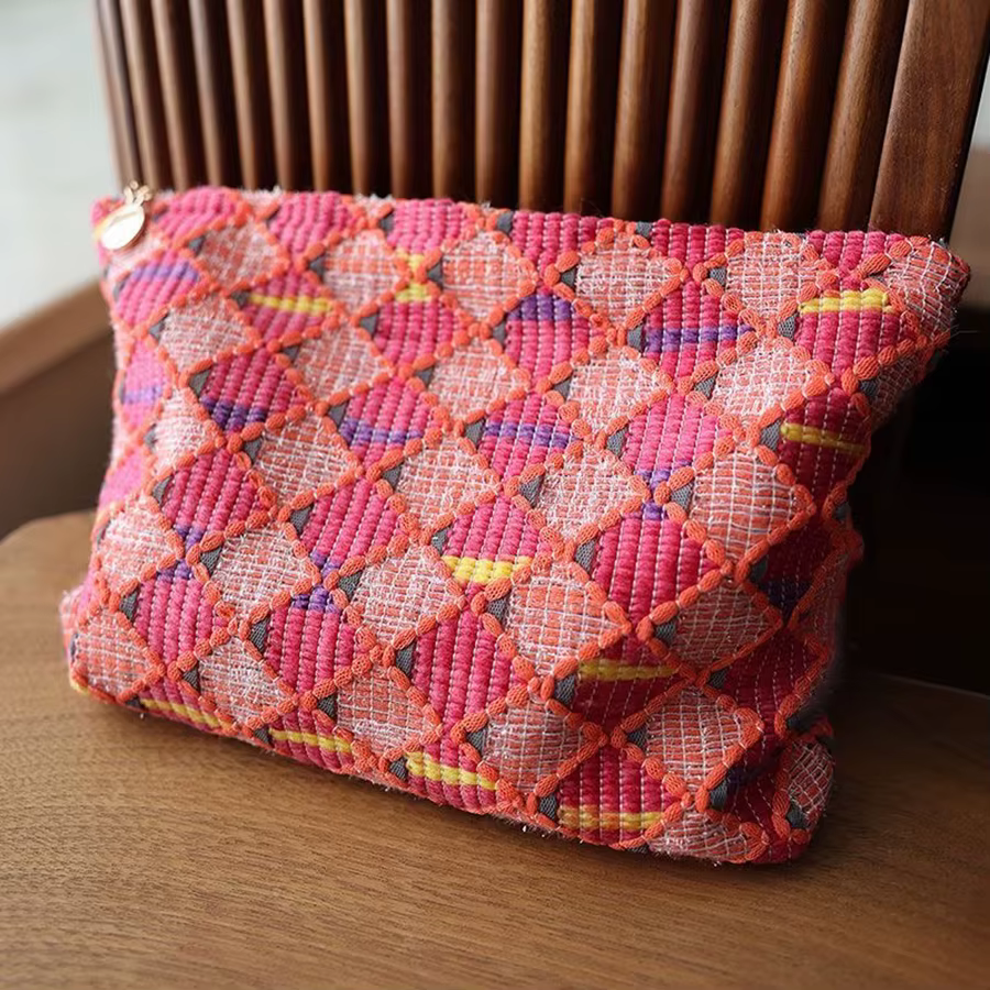 Sac à cosmétiques à fermeture éclair de grande capacité, grille de diamant rouge, à la mode, cadeau 