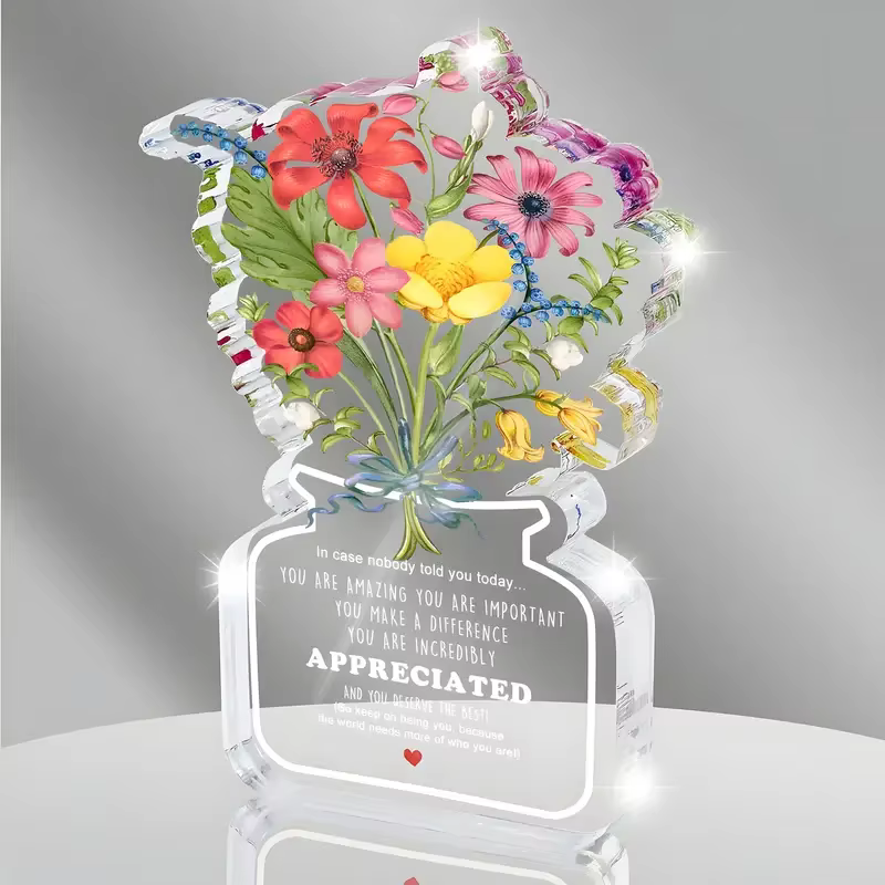Décoration de bureau plate 2D en acrylique inspirante, 1 pièce, avec motif floral et citation "You A
