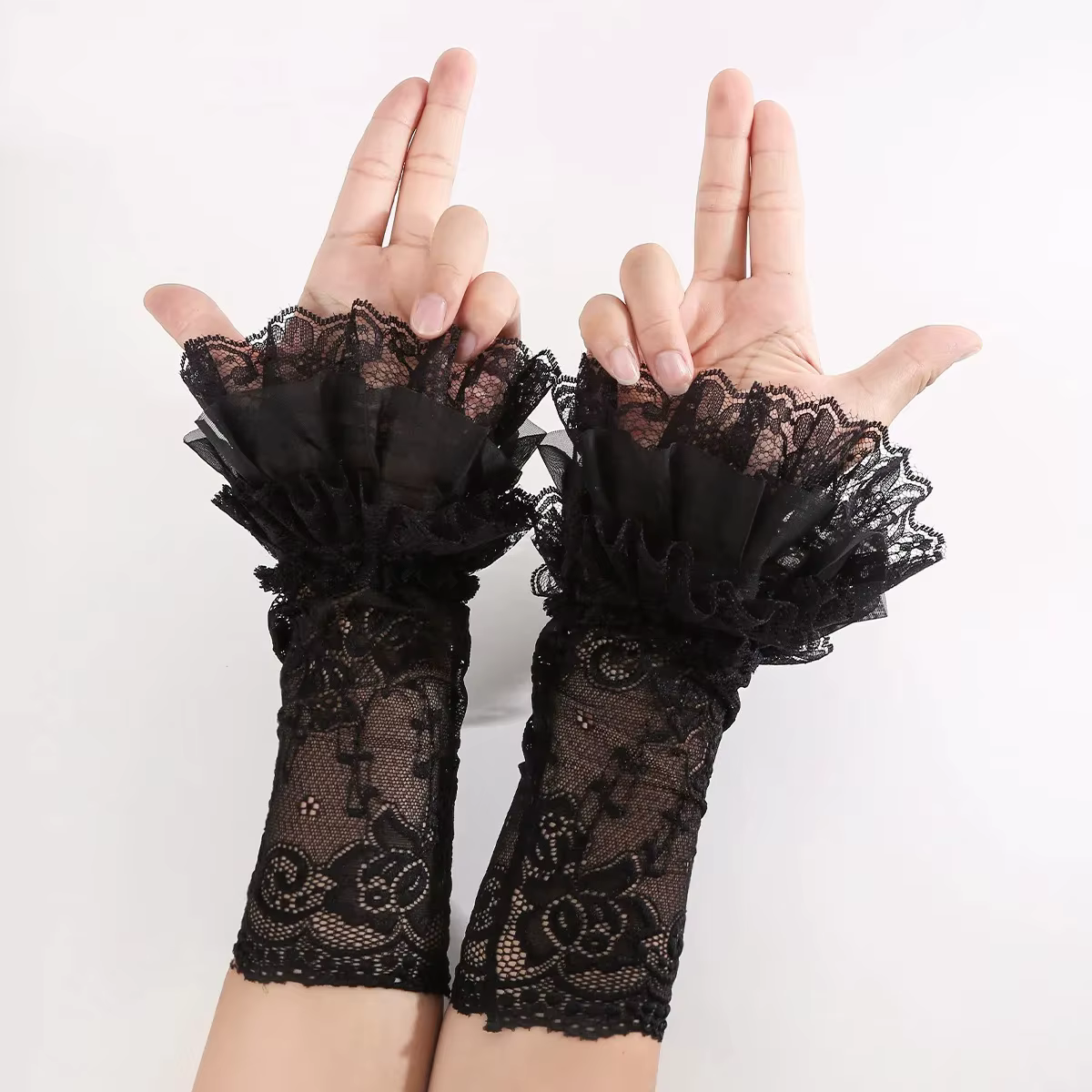 Gants en dentelle Style Lolita, accessoires de Cosplay sans doigts pour filles, conception à manches