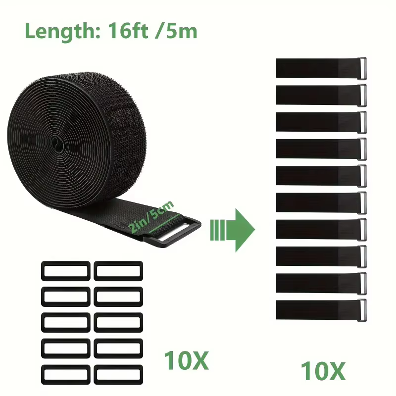 Sangles de câble robustes avec boucles, sangles noires à crochet et boucle, attaches de câble réutil