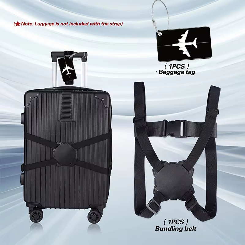 Ensemble de sangles de bagages multicolores + ensemble d'étiquettes de bagages à motif avion : sangl
