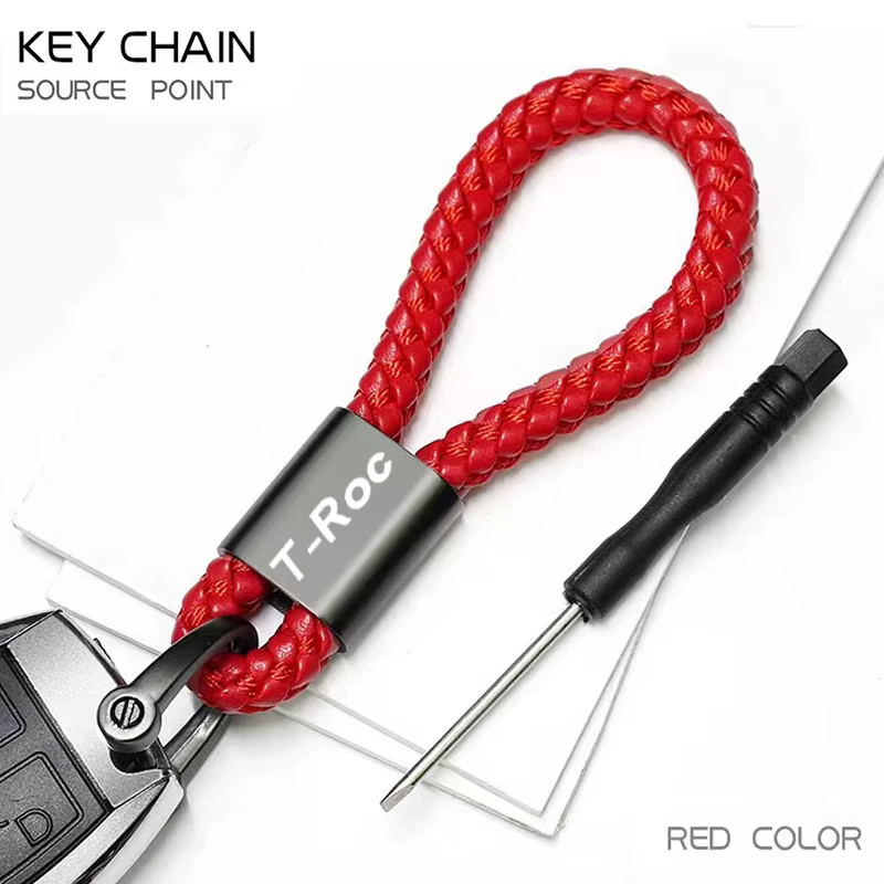 Accessoires de voiture, porte-clés en corde tressée avec logo personnalisé, porte-clés en métal pour