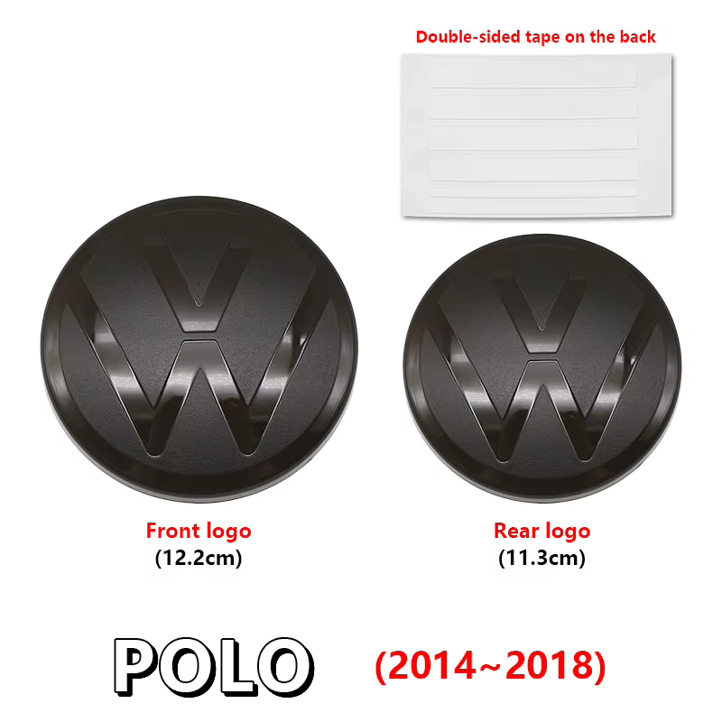 2 emblèmes avant et arrière pour VW Polo 14~18 21~25, autocollants de logo miroir plat noir modifiés